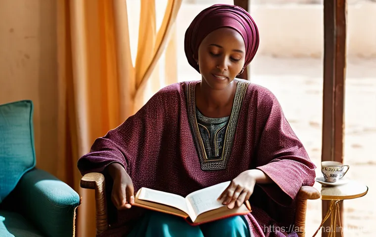 소말릴란드 여행 후 사후 관리 - **Image Prompt: Reflecting on Journeys Past**
A solo female traveler, in her late 20s to early 3...