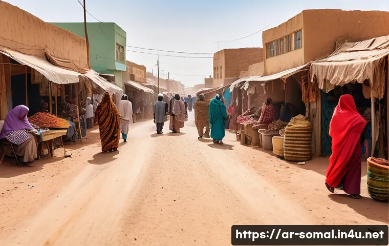 소말릴란드 입국 시 주의점 - A bustling street scene in Hargeisa, Somaliland, showcasing a diverse crowd of modestly dressed men ...
