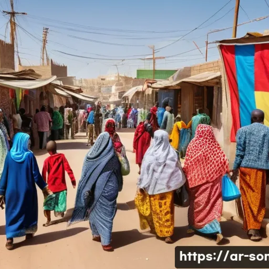 소말릴란드 독립 선언 - A vibrant street scene in Hargeisa, Somaliland, featuring diverse citizens engaging in daily activit...