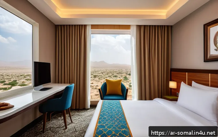 소말릴란드 가성비 호텔 추천 - A modern budget hotel room in Hargeisa designed for business travelers, featuring a clean, minimalis...